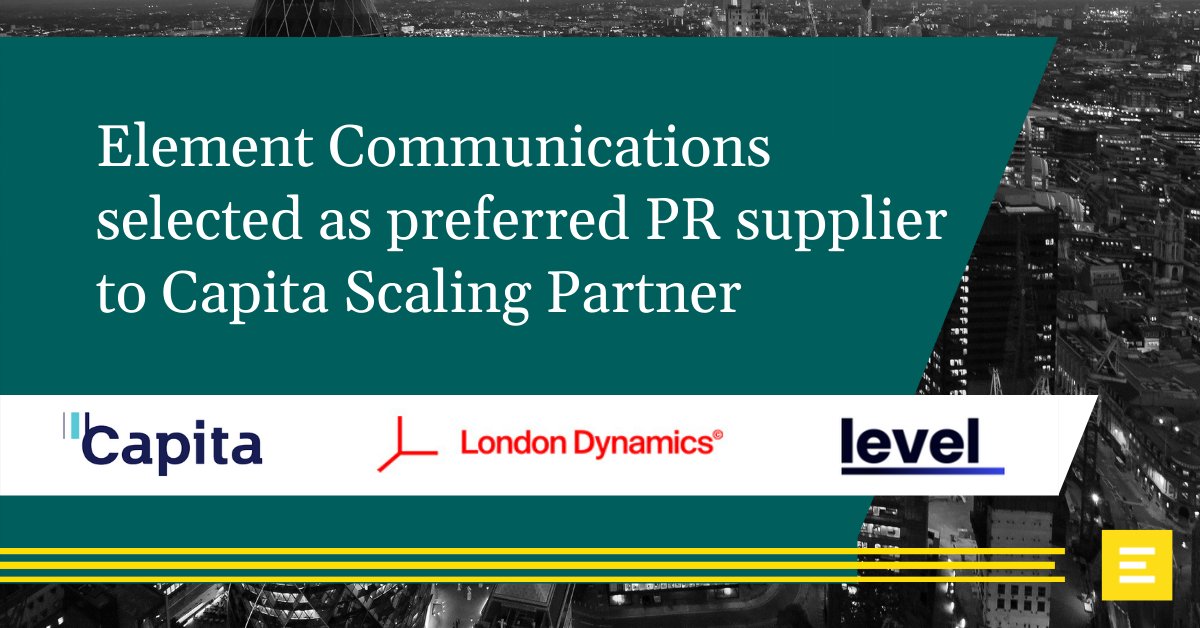 We are delighted to announce that we have been chosen as the preferred PR supplier to Capita Scaling Partner, a business unit within the FTSE 250-listed company <a href="/CapitaPlc/">Capita</a>, supporting @GetLevel_ and <a href="/london_dynamics/">London Dynamics</a> in their growth journey. Read more here: elementcommunications.co.uk/capita-scaling…