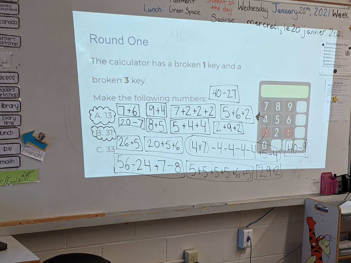 HrceJennifer's tweet photo. Ss in 3/4 Abreau/Blakeney loved the challenge of making expressions to represent numbers with this 'broken calculator' number routine! #HRCEmath @oxfordschoolhfx https://t.co/as2NOt5fty