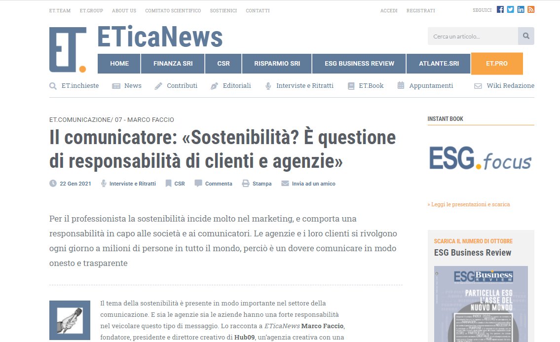 ETicaNews's tweet photo. Intervista a @marcofaccio presidente di @Hub09agency: «Chi si occupa di  #comunicazione ha una grandissima responsabilità», in particolare «le agenzie possono giocare un ruolo fondamentale».

https://t.co/jTqrSuiuzQ
#CSR #sostenibilità #trasparenza https://t.co/NSD5jbDH5q