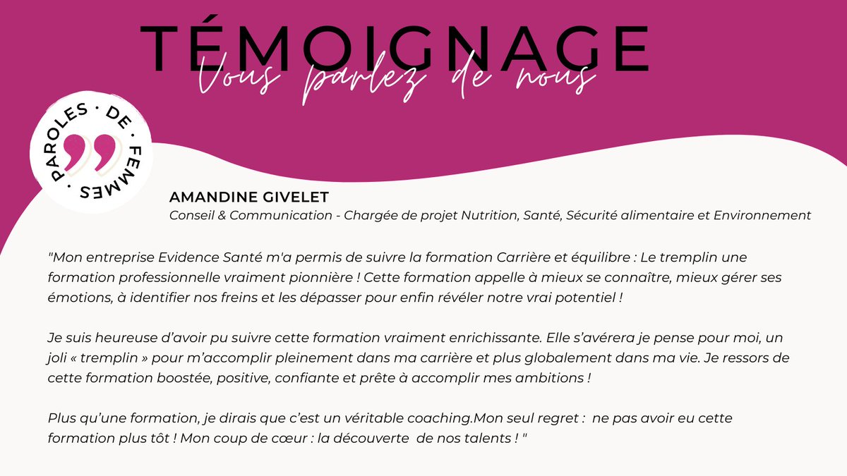 BoostElles's tweet photo. Ce sont nos stagiaires qui en parlent le mieux...
#Merci 🙏🏼 à Amandine GIVELET pour son témoignage et à @EvidenceSante - @womupmarket pour sa confiance 🙌🏼
#Formations #Carrière #EvolutionDeCarrière #Empowerment #TopManagement #InstanceDirigeante #Ambition #Réussite #Equilibre https://t.co/EjMfTSg2GN