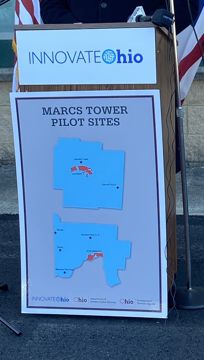 SenJonHusted's tweet photo. We are LIVE in Portsmouth, Ohio to announce a brand new pilot project in the region that will work to expand broadband through MARCS towers. 

#InnovateOhio 

“It’s a time for action. This is action.” -JH https://t.co/n6jwxPsbUA