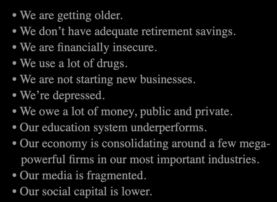 My fundamental Qs for Yang: Is he still trying to solve the global problems he cites— purposelessness leading to deaths of despair, soaring education and healthcare costs, a lack of startups, which he views as incredibly important?Is a mayor even positioned to fix these? How?