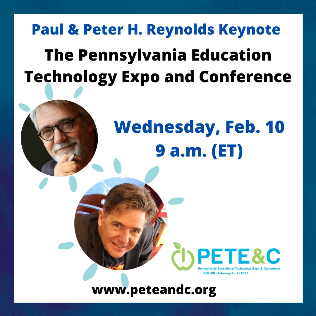 ReynoldsTLC's tweet image. Calling all Creatives! Join @FablePaul and @PeterHReynolds on Feb. 10 at 9 a.m. (ET) as they encourage #educators &amp;amp; administrators in #PA at @peteandc to #CreateBravely. Click here to learn more: bit.ly/39MTPJy #PETEandC