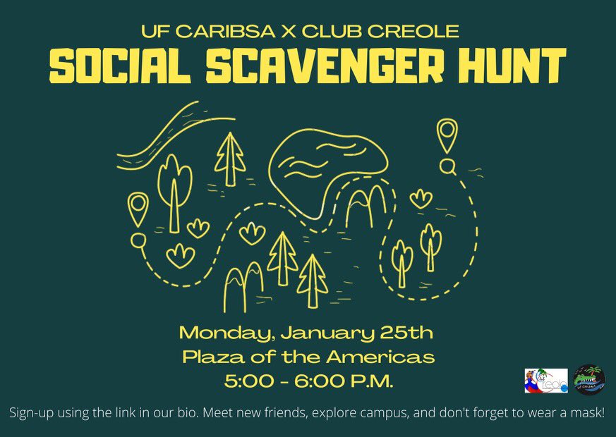 UFCaribsa_'s tweet photo. Ready to get your game on?! 👀💰Travel around UF and search for hidden clues! Join CaribSA &amp; Club Creole for a Scavenger Hunt this Monday, January 25th! 
#uf #uf24 #uf23 #uf22 #uf21 https://t.co/LFLLIWm9DK
