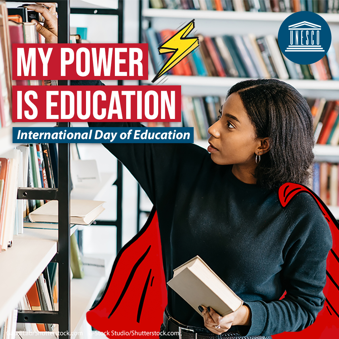 UNGeneva's tweet photo. Dear world 🌍,
We cannot afford to let education systems break down because of #COVID19. 

On Today's #EducationDay, recommit to invest in teachers &amp; learning for a better recovery. 

Let's #PowerEducation now⚡. 
Sincerely,
🦸🏽‍♀️
https://t.co/zYBga9KPNb https://t.co/EXNwuxEpDo