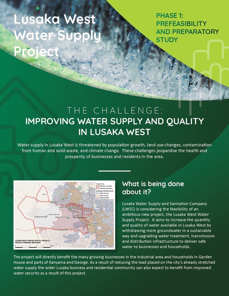 CIGZambia's tweet photo. Do you own or operate a business in Lusaka West? Interested in learning about the work we're doing to deliver clean, safe and reliable #water supply to the area? Then read the flyer 👇and email the information desk with your questions and contributions! @UKinZambia @lusaka_water https://t.co/SxnesMXlTy