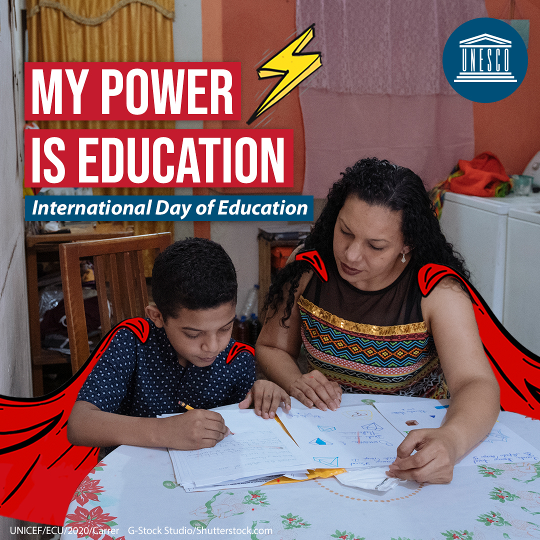 UNGeneva's tweet photo. Happy #EducationDay! 📚
📢To all students and teachers! 📢

We're celebrating YOU -- all learning heroes around the world 🌍 who are ensuring #LearningNeverStops in their communities 📘📚✏🖋️ 

https://t.co/zYBga9teVD #PowerEducation #EducationForAll https://t.co/eYu3GPssUI