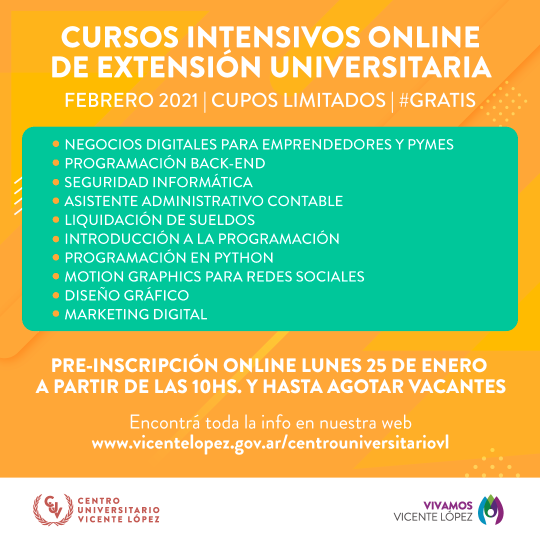 belurey's tweet photo. Se viene una nueva edición de los cursos intensivos de verano del Centro Universitario de @VivamosVL - Abrimos la inscripción el próximo lunes 25/01. Cursada online. Totalmente gratuitos. Cupos limitados. +INFO: https://t.co/IWG7NwXfzs https://t.co/QB1ErWLNE5