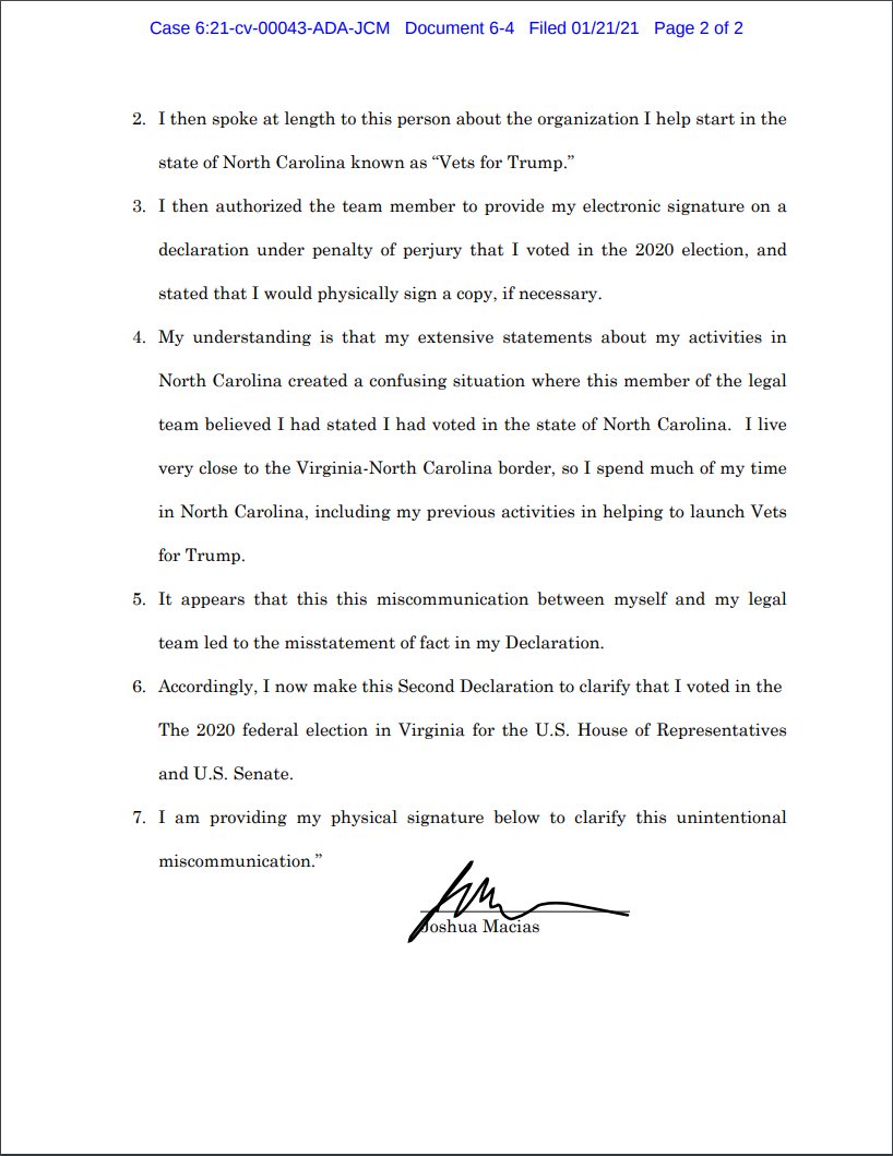 Also, they apparently just now figured out that their named plaintiff actually voted in Virginia, not in North Carolina as they previously claimed, and there's now a new declaration explaining that own-goal.