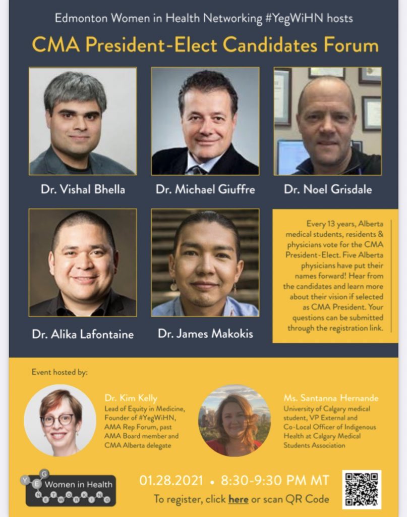 KimKellyMD's tweet photo. I’ve organized this all candidates forum or “Manel” (as some have called it) to help address some inequity. 

Without a platform, the advantage goes to the candidates most known. @CMA_Docs needs to address systemic bias in its nomination and electoral process. https://t.co/Qa9OHJ3BHR