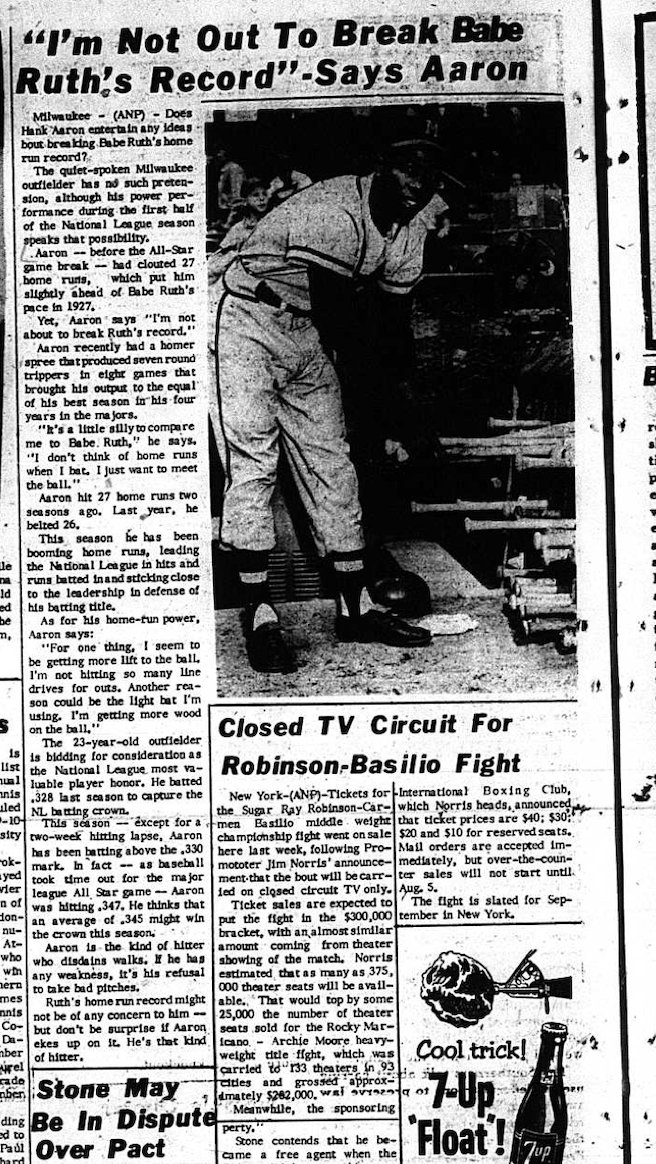 1957, 23-year old Hank Aaron."I'm not out to break Babe Ruth's Record."narrator's voice: yes he fk'n was.