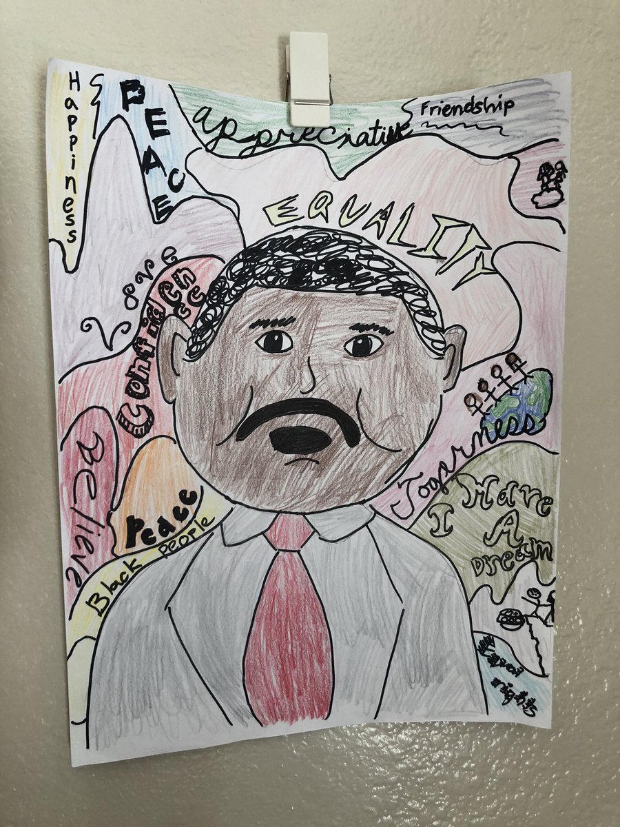 usclynn's tweet photo. Am I the only person who thinks this drawing by Miss #Hazelnut of Dr. #martinlutherking looks like Guillermo on @jimmykimmel @JimmyKimmelLive? 🤣 https://t.co/3BGa2CqXYK