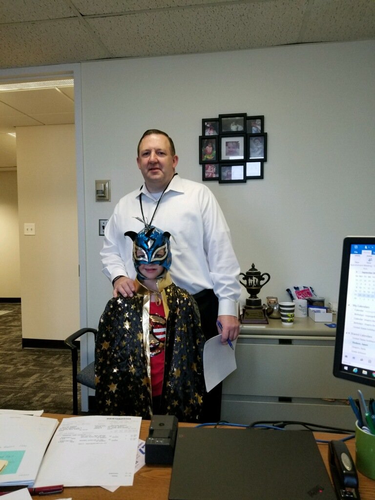 themisterbob's tweet photo. Take your wrestler to work Day (pre-COVID) https://t.co/QObHmlp6gL