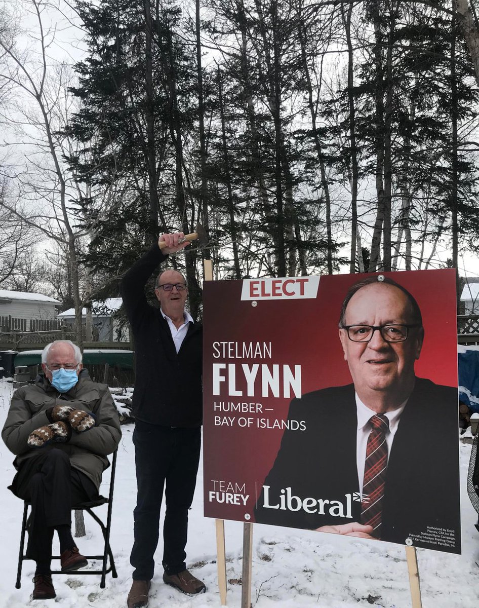 Our first sign placing in Humber-Bay of Islands had a special guest.
#WheresBernie #nlpoli