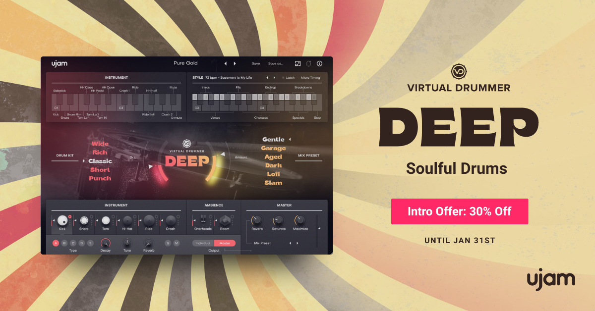 PreSonus's tweet photo. New on the shop! Check out UJAM's Virtual Drummer DEEP! DEEP is UJAM’s most spirited drummer, standing on the shoulders of traditional genres like Soul and Funk, with its gaze firmly set on contemporary styles and timeless future classics. https://t.co/LBCUlWpldz https://t.co/HoI3qWHOGG