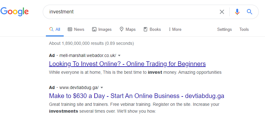 rodjtr's tweet photo. Have the ad approval team clocked off early for the weekend?

@GoogleAds there is no way these spam ads should get through approval in the first place. Surely your automation would pick this up? 

Not good for the integrity of the paid search industry if users are seeing these. https://t.co/s3IJkw1L8x