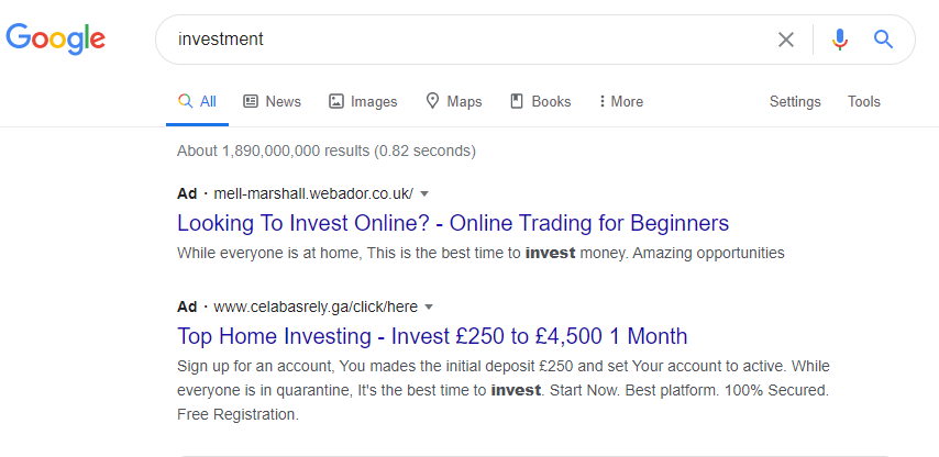 rodjtr's tweet photo. Have the ad approval team clocked off early for the weekend?

@GoogleAds there is no way these spam ads should get through approval in the first place. Surely your automation would pick this up? 

Not good for the integrity of the paid search industry if users are seeing these. https://t.co/s3IJkw1L8x