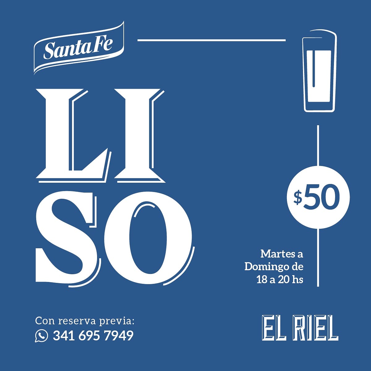 Tenemos la mejor solución para batallar el finde de calor intenso que se viene: 
L A  H O R A  D E L  L I S O

Precio promocional de liso de <a href="/cervezasantafe/">cristian varela</a> y tragos seleccionados hasta las 20 hs.
¿Vienen?
_Reservas por WhatsApp añ 341-6957949.

Salud 🍷