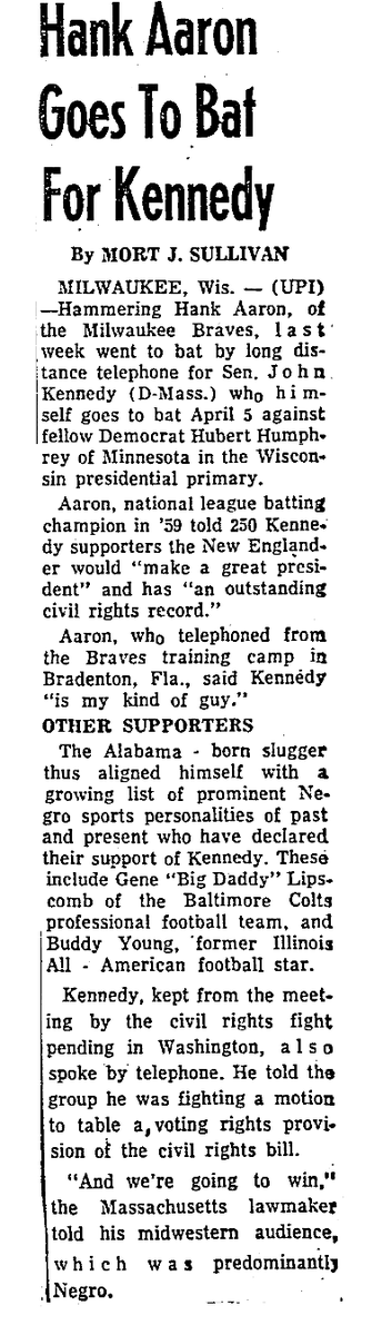 1960, Hank Aaron on JFK