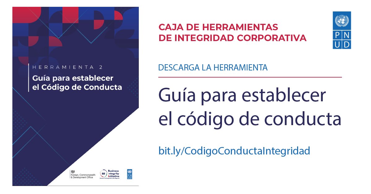 PNUD_Mexico's tweet photo. La Guía para establecer el Código de Conducta ofrece una perspectiva ética para promover una cultura de integridad empresarial declarando la cero tolerancia a la corrupción y al soborno. #CajaDeHerramientas  @PNUD_Mexico @UKinMexico 
🔴Descárgalo https://t.co/I5xzKQVHW1 https://t.co/lUhTNOTdKj