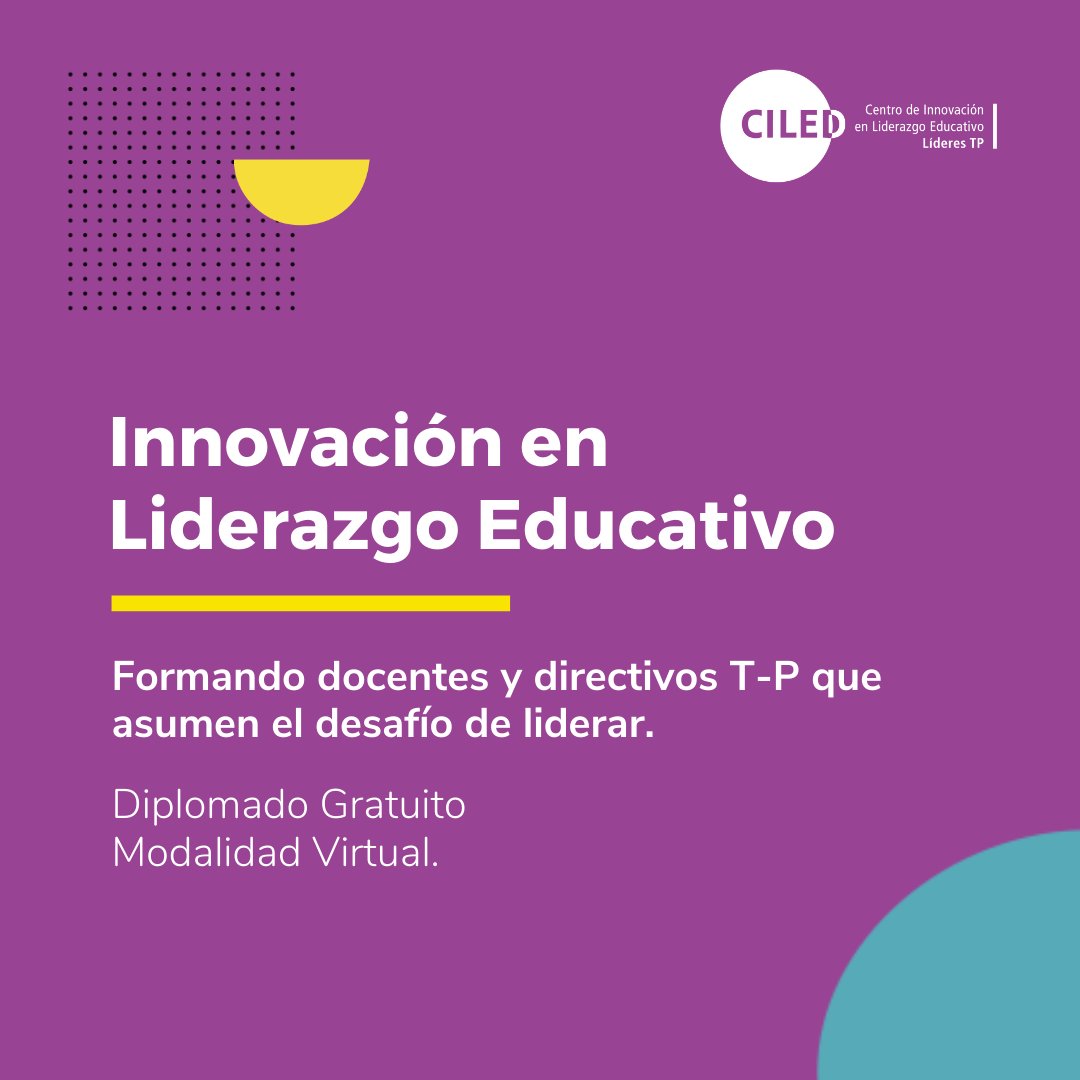 ciled_udd's tweet photo. Conoce nuestros diplomados gratuitos formato b-learning y virtual, dirigidos a profesionales que buscan desarrollar conocimientos y prácticas de innovación en el liderazgo de la educación T-P: https://t.co/6B1yXSgI9r
#CILED #EligeSerTP #Inacap #ChileDual #UTA #TecMonterrey #UDD https://t.co/dCFqXp3Sig