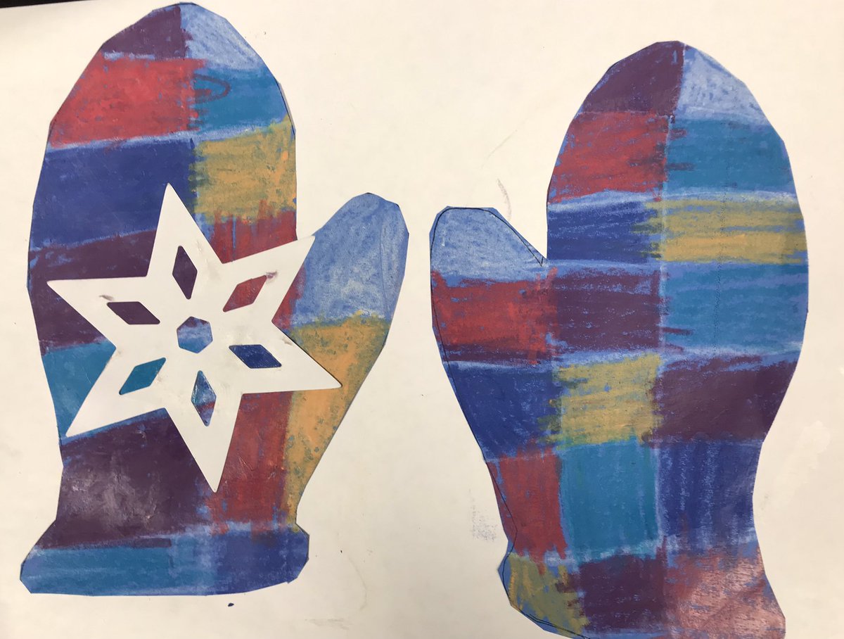 RBESartJohnson's tweet photo. We read The Mitten by Jan Brett. Kindergarten made their mittens plaid so they wouldn’t get lost in the snow! #redbud132 https://t.co/C3xPpQnl3A