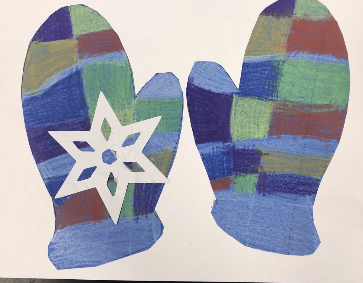 RBESartJohnson's tweet photo. We read The Mitten by Jan Brett. Kindergarten made their mittens plaid so they wouldn’t get lost in the snow! #redbud132 https://t.co/C3xPpQnl3A