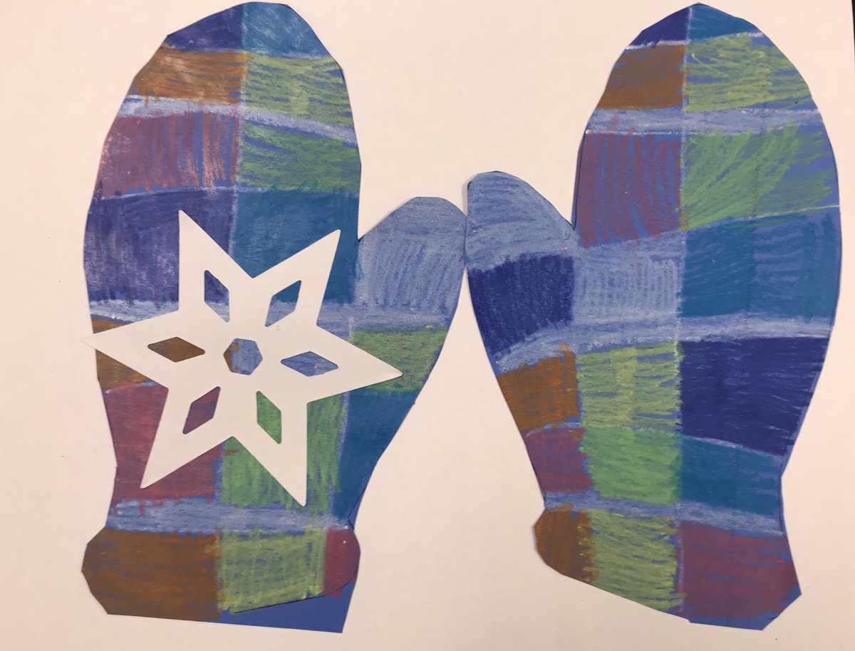 RBESartJohnson's tweet photo. We read The Mitten by Jan Brett. Kindergarten made their mittens plaid so they wouldn’t get lost in the snow! #redbud132 https://t.co/C3xPpQnl3A