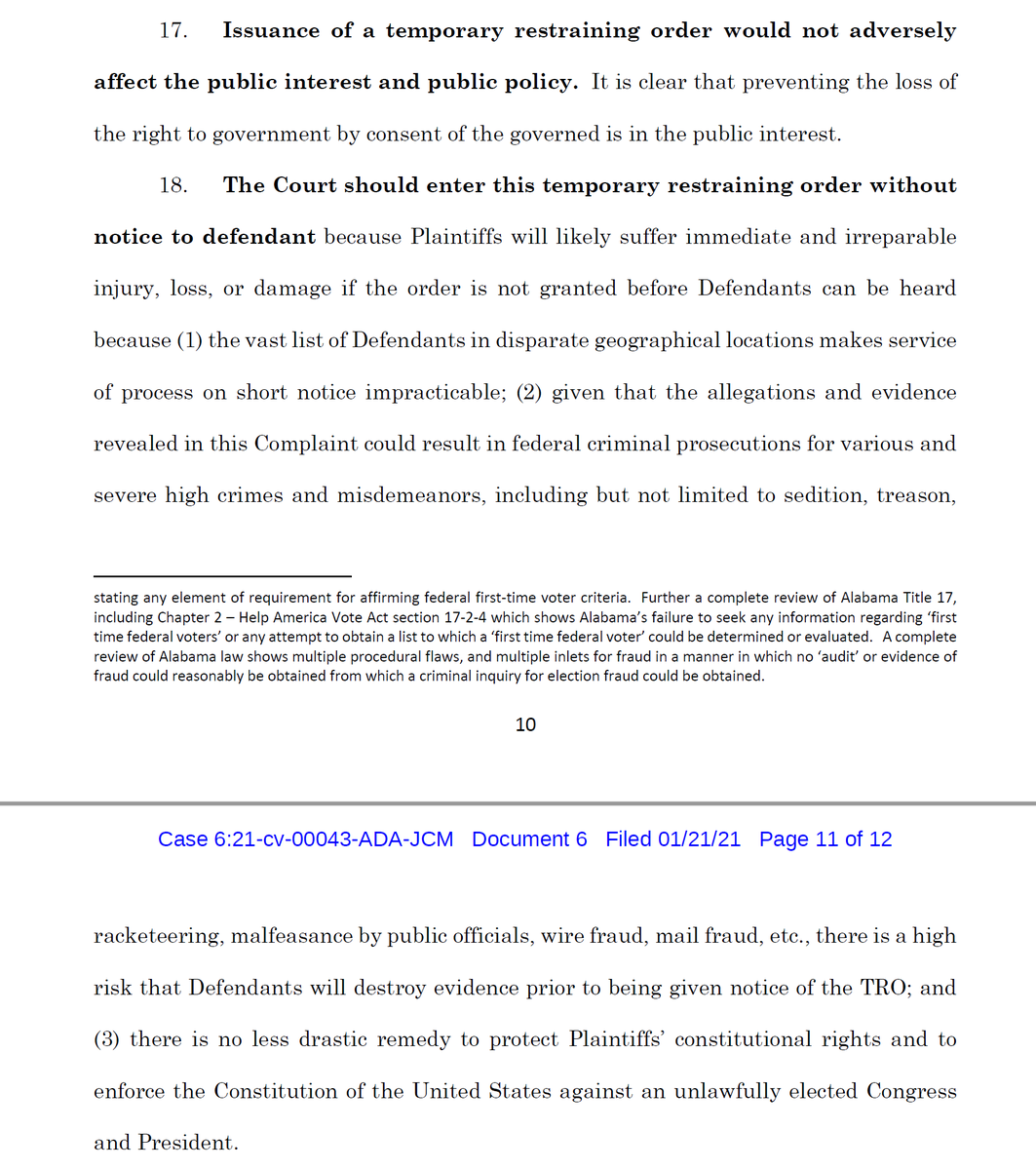 The rest of this is basically duplicated from their prior work "MOTION for Temporary Restraining Order" (crayon and faeces on paper, 2021) so I won't bother going through it again.