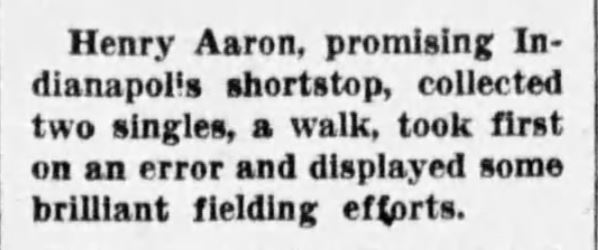 ad_wilson's tweet image. Earliest mention of Hank Aaron in the @DMRegister is June 7, 1952, when he and the Indianapolis Clowns played the Kansas City Monarchs in a Negro League game at Pioneer Memorial Stadium in Des Moines.