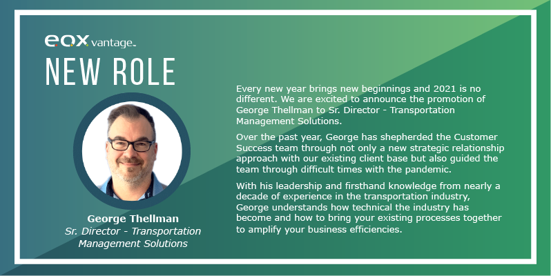 eoxvantage's tweet photo. Congratulations to George Thellman, who has been promoted to Sr Director - Transportation Management Solutions at EOX Vantage! https://t.co/V132wJPO9N