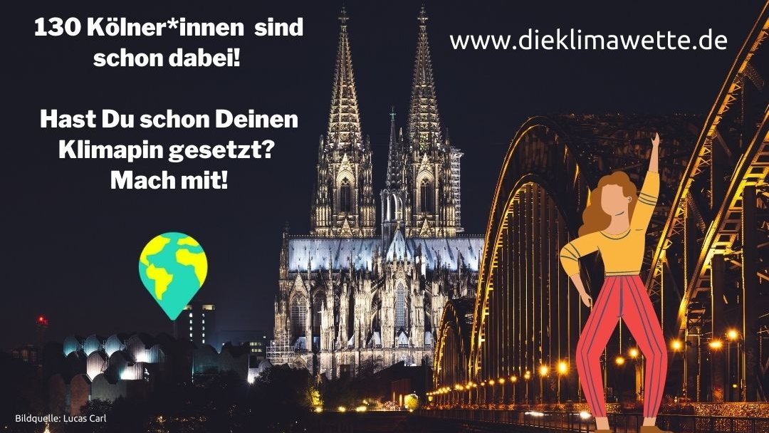 dieklimawette's tweet photo. Auch aus #Köln sind schon viele Klimawetten-Mitstreiter*innen vertreten! Um uns in #Glasgow bei der #COP26 richtig Gehör zu verschaffen brauchen wir noch Unterstützer*innen. Also liebe Leut' setzt dieses Wochenende Eure Klimapins - jeder und jede kann dabei sein! #fight1point5 https://t.co/yT5UjDwpLv