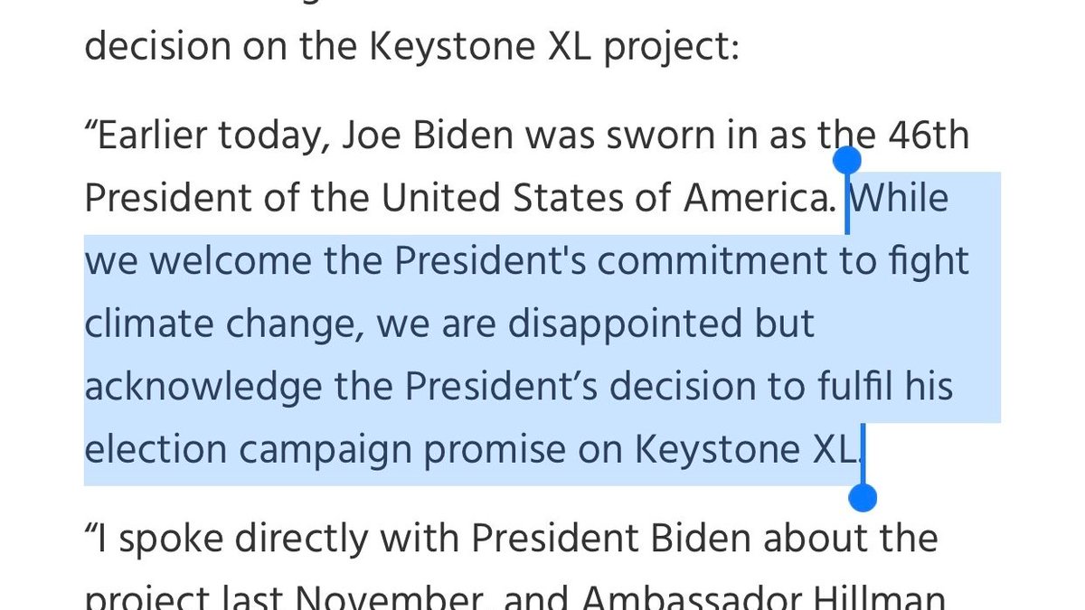 Canada’s response on  #KeystoneXL has made one thing clear: Canada is NOT a climate leader. Canada can't have its cake & eat it too when it comes to climate & fossil fuel development, despite Trudeau’s continued efforts to pitch these as compatible:  https://www.theglobeandmail.com/politics/video-trudeau-says-hell-call-biden-to-save-keystone-xl-pipeline/