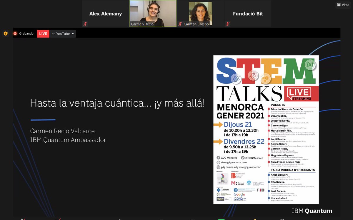 GDGMenorca's tweet photo. Ya estamos en directo! Con @carmenreciov explicándonos qué y porqué #QuantumComputing y nos hará una demo!
puedes seguirlo en: https://t.co/Eik7UiUuae
Y en zoom si te apuntas en: https://t.co/q5CYYGSS3s
#STEMTalksMNK https://t.co/uzl0B18cZP