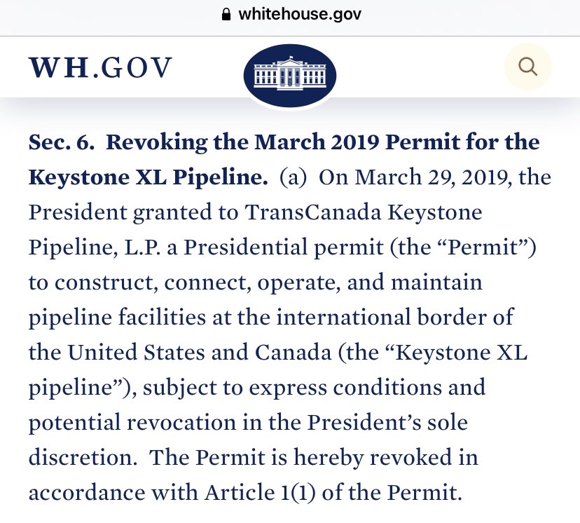 As Biden’s EO rightly lays out, Keystone is not consistent w/ imperative to address the climate crisis and "avoid setting the world on a dangerous, potentially catastrophic, climate trajectory."  https://www.whitehouse.gov/briefing-room/presidential-actions/2021/01/20/executive-order-protecting-public-health-and-environment-and-restoring-science-to-tackle-climate-crisis/