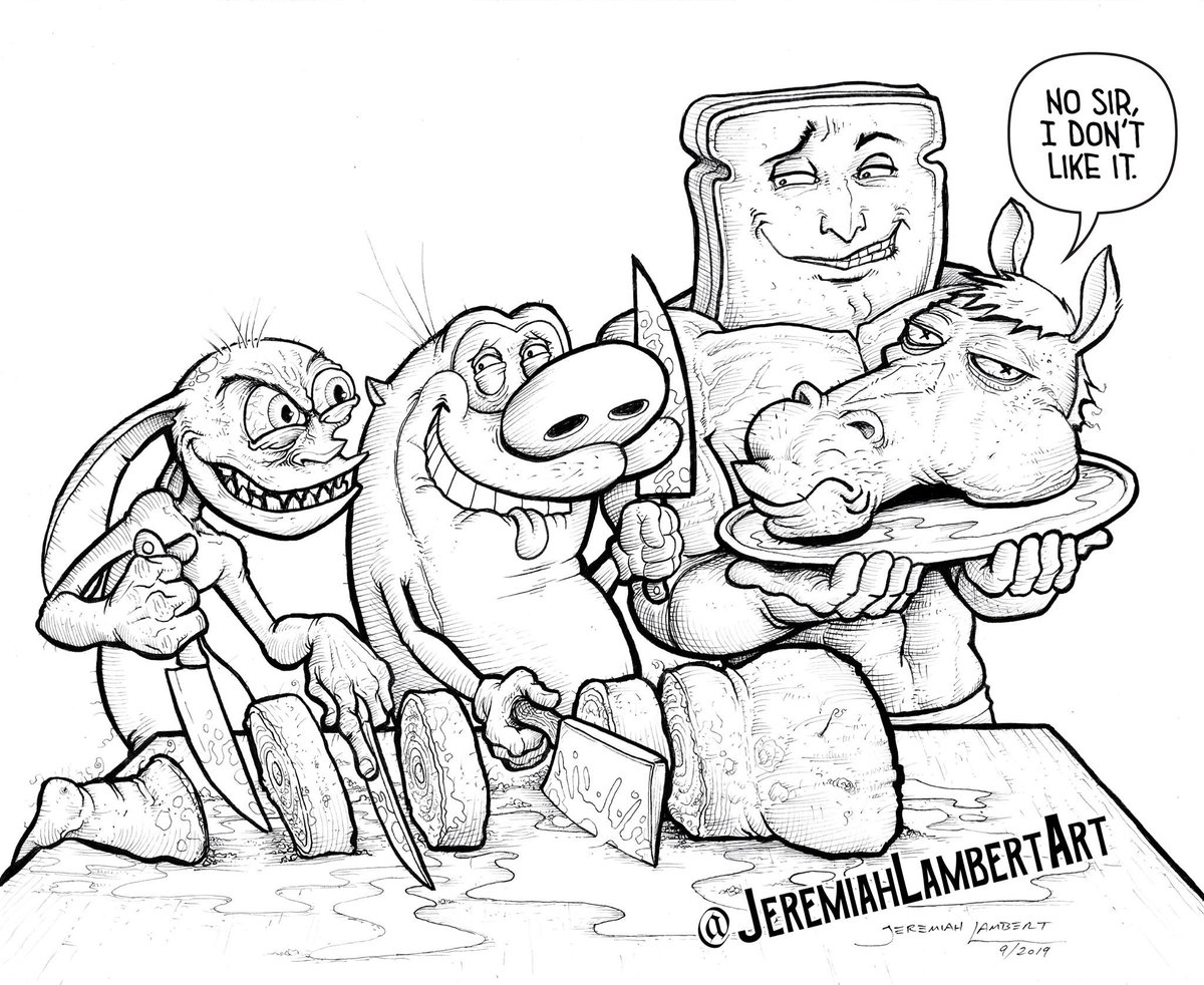 guess i never posted this one. from last year. commission for a guy that is a butcher.
#renandstimpy #butcher #mrhorse #powderedtoastman