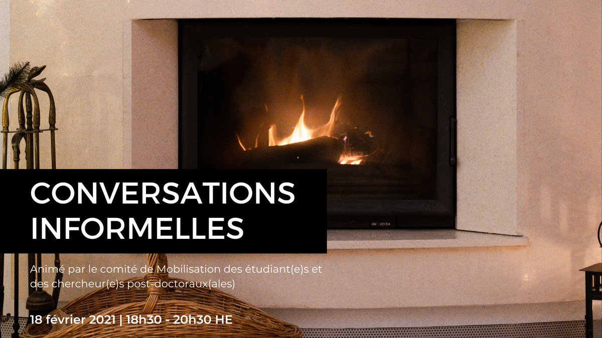 Conversations informelles MECP
18 février 2021 de 18h30 à 20h00 HE
Inscription est obligatoire : bit.ly/3sK8ldE

3 de 4