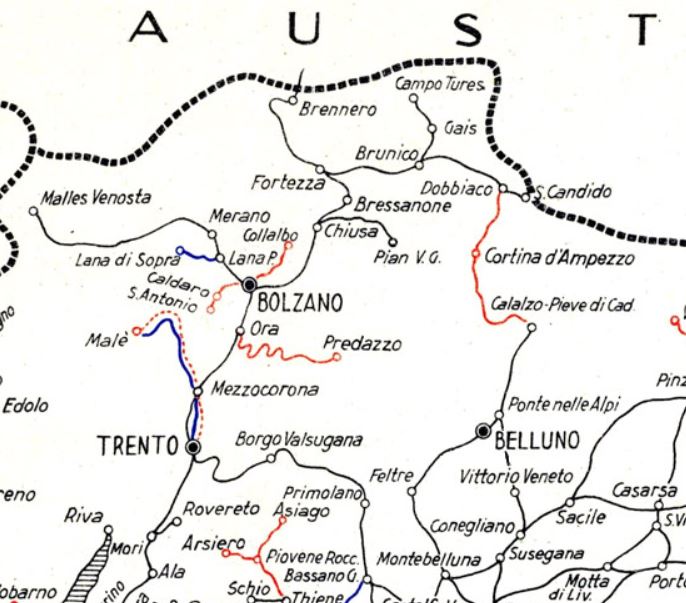 2/ The Dolomites used to have a number of local narrow gauge lines connecting the valleys:- the Ora-Predazzo in the lower Fiemme Valley- the Calalzo-Cortina d'Ampezzo-Dobbiaco- the Chiusa-Pian in the Gardena/Grödental Valley- The Asiago plateau line