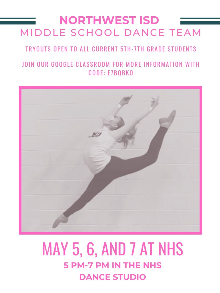 Know a middle schooler that loves dance? Our @nisdMSDT tryouts are right around the corner!