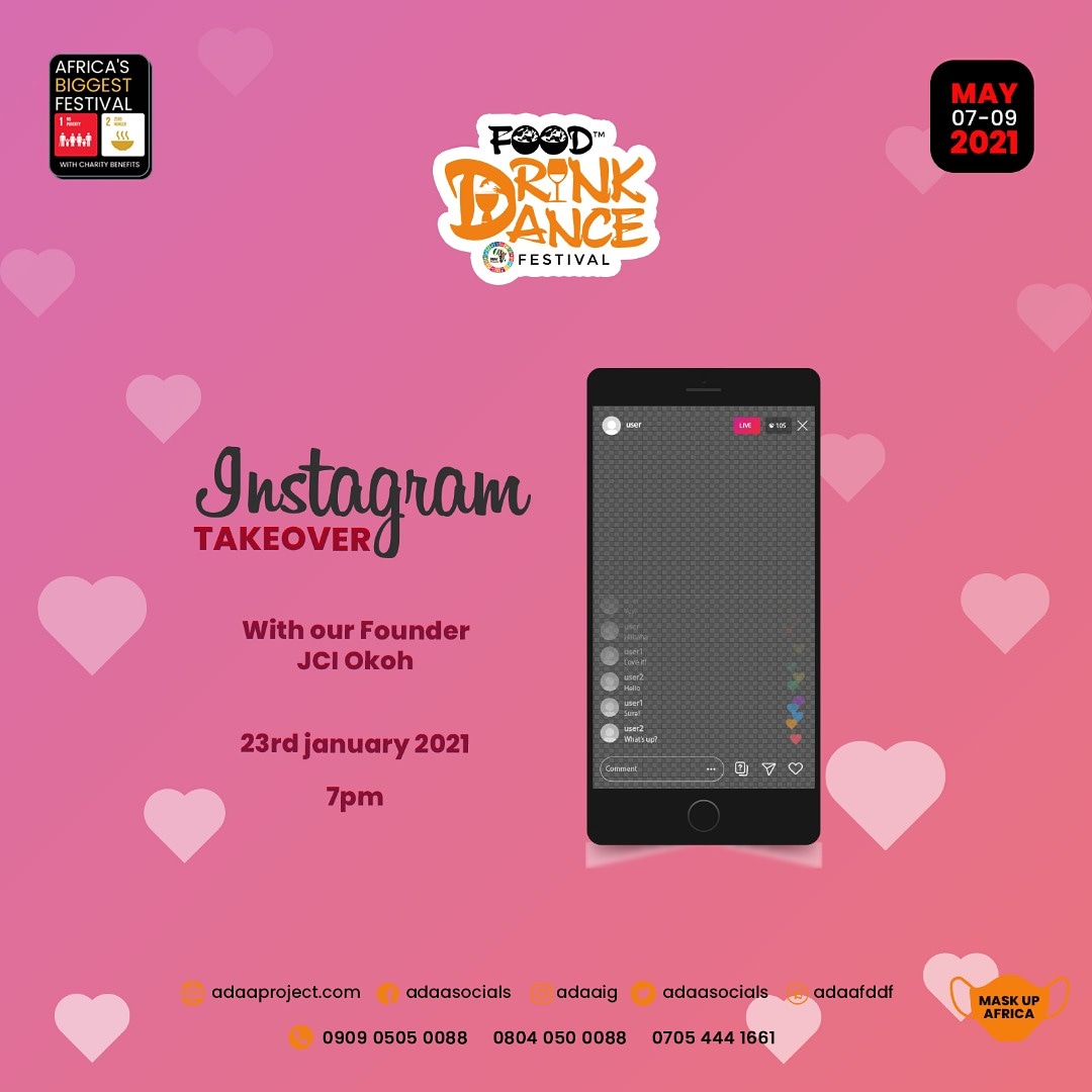 Tinnie_Dimples's tweet photo. Instagram live with our founder - JCI Okoh 23rd
January 2021 7pm on @adaaig
JCI Okoh the founder of the African DanceAcademy will be addressing us on the festivallive on instagram this Saturday (23/1/2021) by7pm. Do WELL hear about #FDDF from him.

#Fooddrinkdance https://t.co/XGlPplFzy6