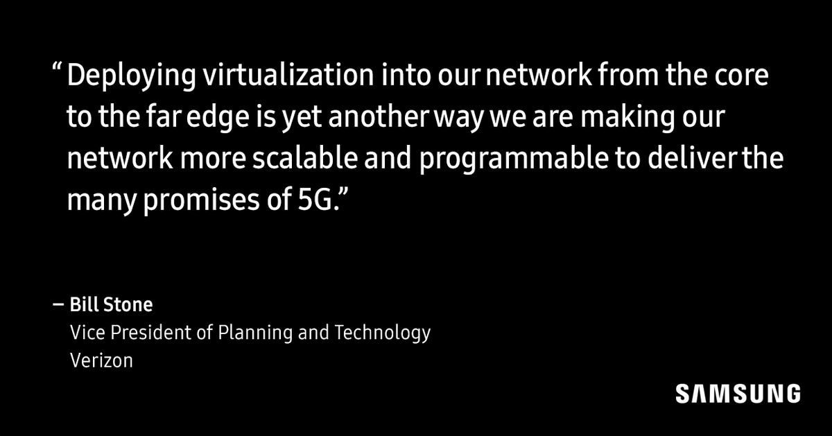 SamsungNetworks's tweet photo. .@Samsung announces the first fully virtualized commercial end-to-end #5GRAN. @Verizon is the first mobile technology company to deploy Samsung’s fully virtualized #5G solutions. https://t.co/kND3tRyAJ2 https://t.co/S6H31TNCSv