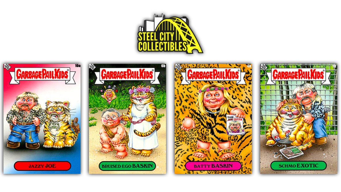 SCCTradingCards's tweet photo. Joe Exotic did not receive a pardon. So, will we see a new #GPK card, @Topps?

Order Garbage Pail Kids Trading Card Products from Steel City Collectibles! Click here: https://t.co/b0pGZObTiL

#Topps #GarbagePailKids #TCG #TheHobby #TradingCards @GeePeeKay #GPKGame #JoeExotic https://t.co/qeluK7chAQ