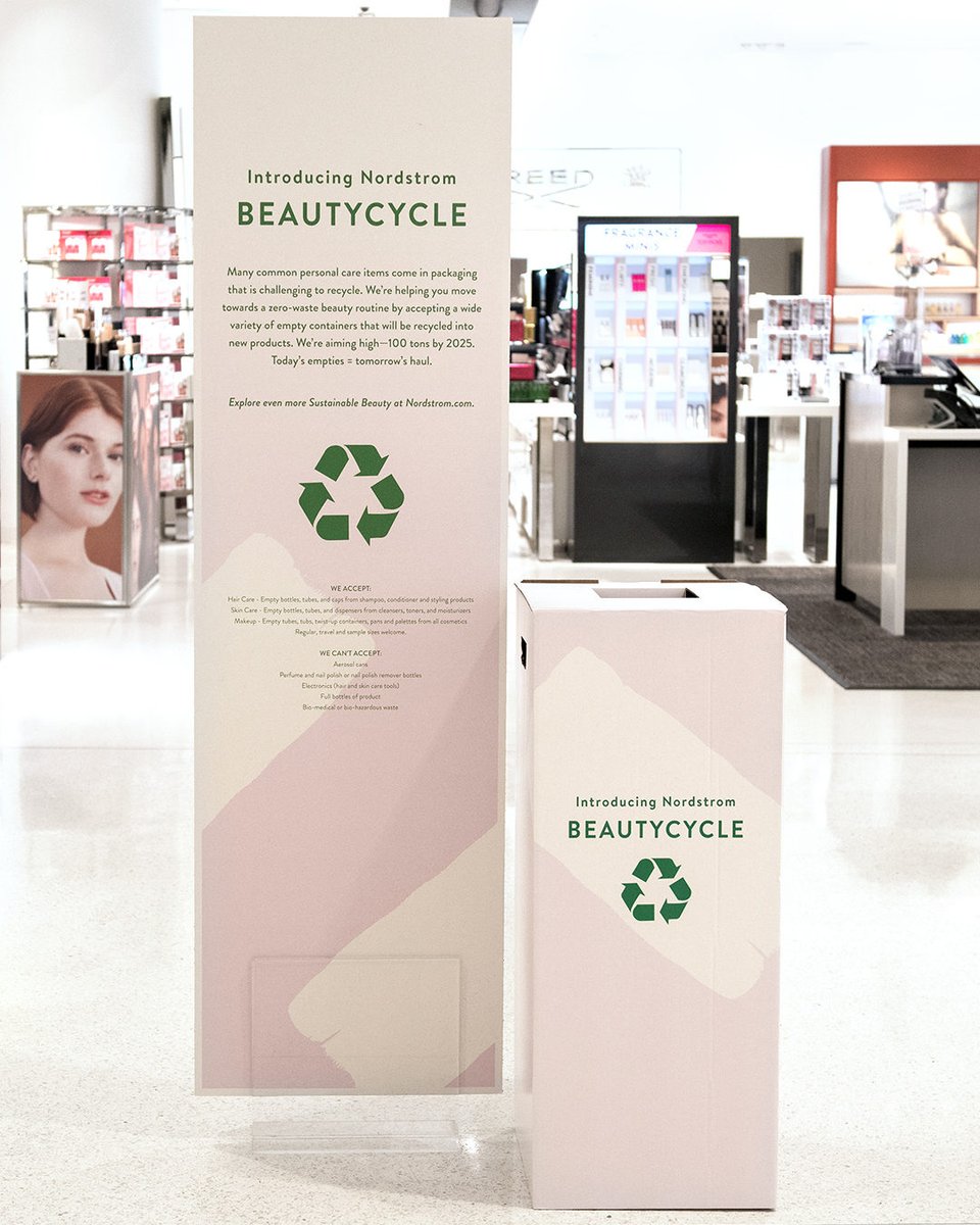 Nordstrom's tweet photo. Is one of your 2021 goals to make your beauty routine more eco-friendly? We have some tips for you! First things first: start recycling your beauty products with us through our BEAUTYCYCLE program! Learn more: https://t.co/9kQUB6mgd8 https://t.co/gyubyp3ufR