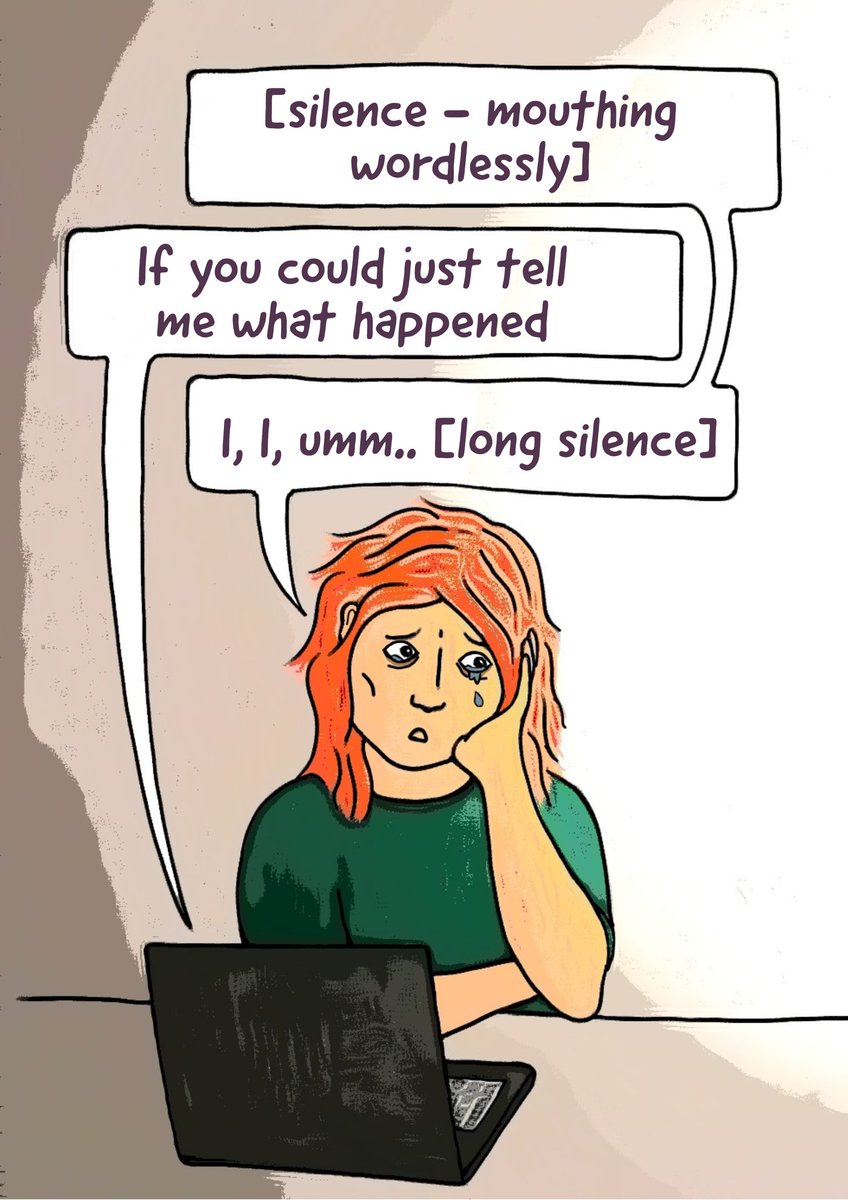 Illustrated direct quotes from my MH appointments #6The (commonly denied) power imbalance in MH staff-patient relationships can make it impossible for patients to assert their needs. In this appointment I was pushed too far to disclose a trauma & was blamed for not saying no.