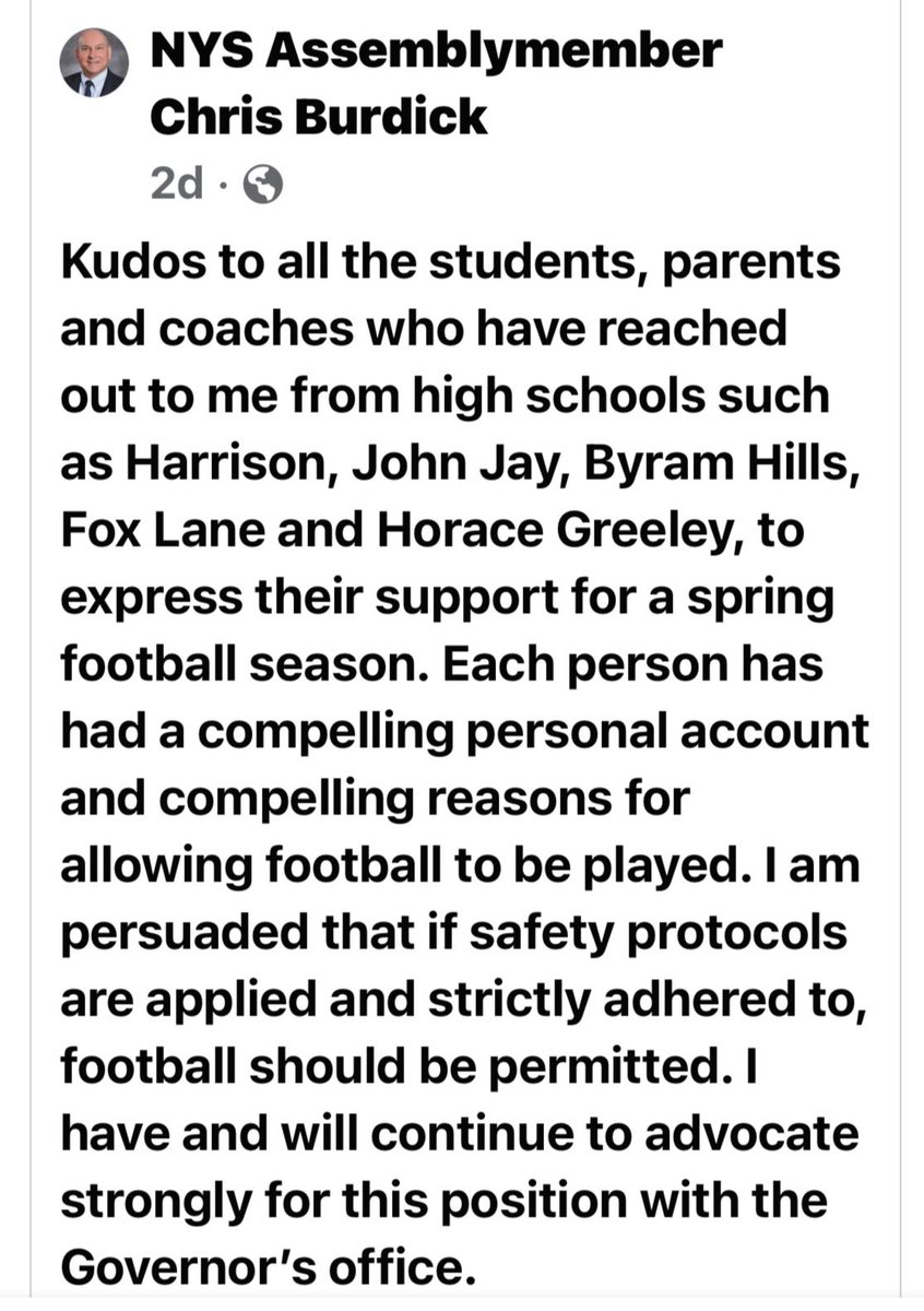 BomberSaint12's tweet photo. Thank You @ChrisWBurdick For Your Support. We Are All Certified For Safety. #Time2Advocate #LetThemPlay @HTownHuskyFB @PrideTradition @ByramFootball @JohnJayFB @greeleyfootball @FoxLaneFB @garnet_football @Joespags12 @RyeGSL @ShelleyBMayer @SteveOtis91 https://t.co/lZupy4l29u