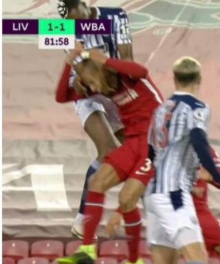 GW15: Ajayi puts both hands on Fabinho’s neck/shoulders when jumping above him to score. VAR did not review the goal