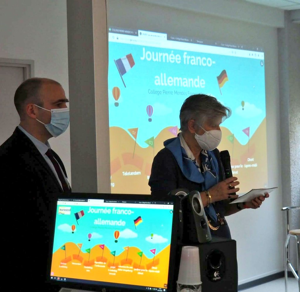 AllemagneDiplo's tweet photo. Tous les sens sont en éveil au collège Pierre Mendès-France de Soyaux à l’occasion de la Journée 🇨🇵🇩🇪 : créations visuelles, émission de radio et même menu allemand, un programme qui ne manque pas d’impressionner la consule générale Gräfin von Roedern ! https://t.co/wg2lXquYlH
