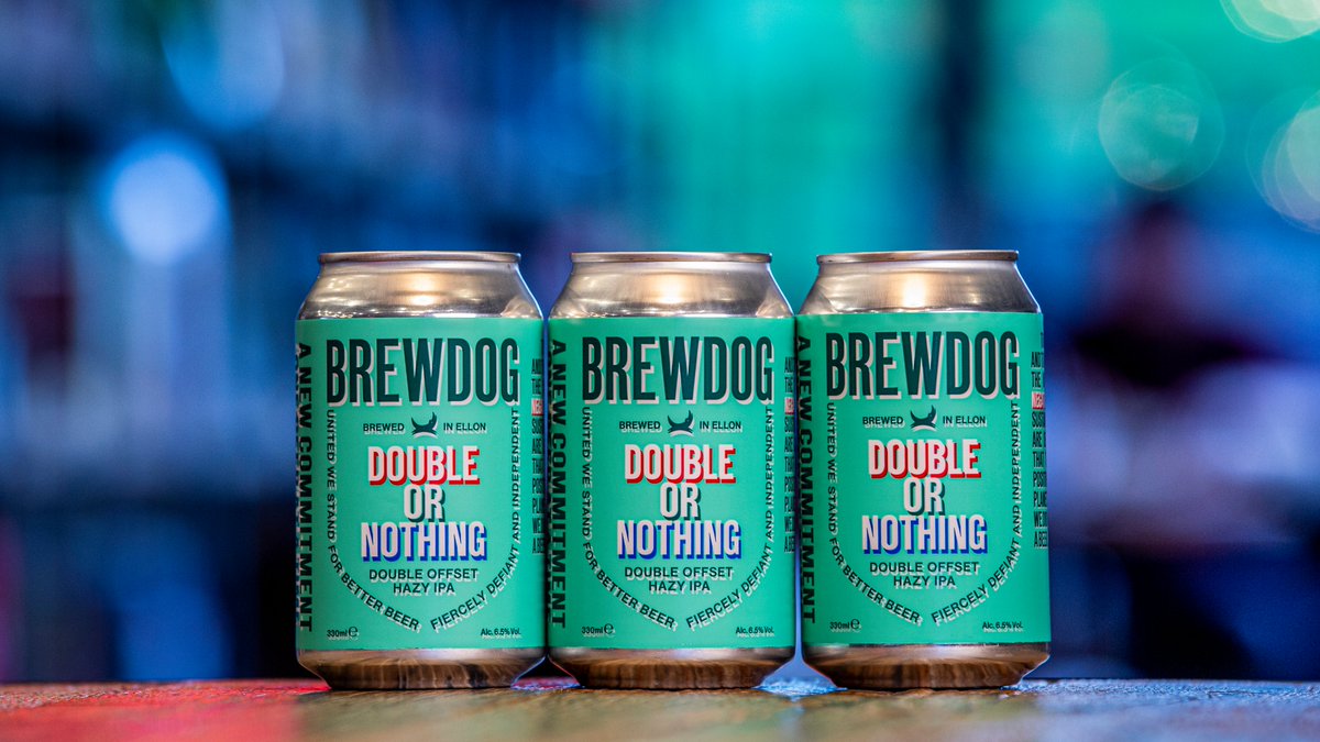 BrewDog's tweet photo. Good news! Double or Nothing is now available in our store 🙌

A Marshmallow &amp; Pineapple Hazy IPA, originally an exclusive for our EFPs to celebrate the fact we now double offset all our emissions, that went down so well we had to bring it to everyone - https://t.co/ABDkEAqLIg https://t.co/pHluaW8RHm