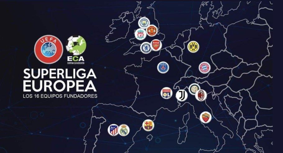 Les 15 clubs permanents de la Super Ligue Liverpool Man City Arsenal Chelsea Tottenham Man. United Real Madrid FC Barcelone Atlético Madrid Juventus Turin Milan AC Inter Milan Bayern Munich Borussia Dortmund PSG