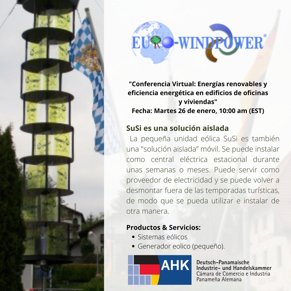 Les presentamos a #EuroWindpower una de las empresas participantes del evento "#EnergíasRenovables y #EficienciaEnergética" con las que podrían concretar entre el 27 de enero de 2021 y 5 de febrero de 2021 reuniones de negocios (B2B). 
Link de inscripción: docs.google.com/forms/d/e/1FAI…